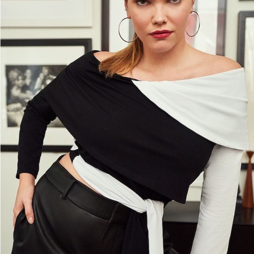 Eloquii Black and White Off-Shoulder Crop Top